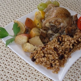 Gombás-almás csirkecomb, ciderben párolva